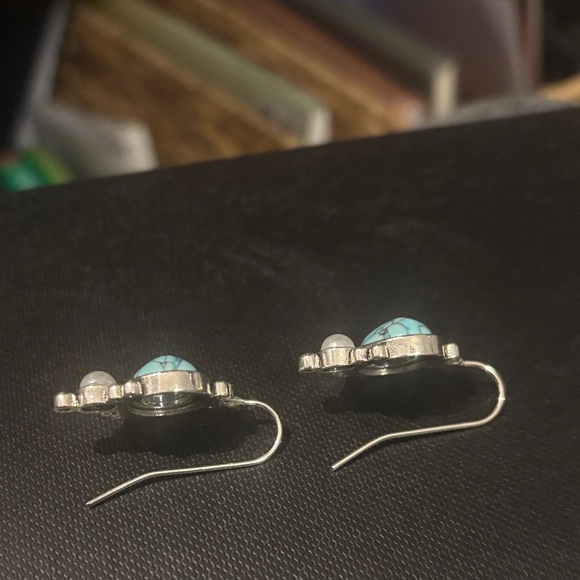 Silver and Blue Stone Earrings - Picture 2 of 4